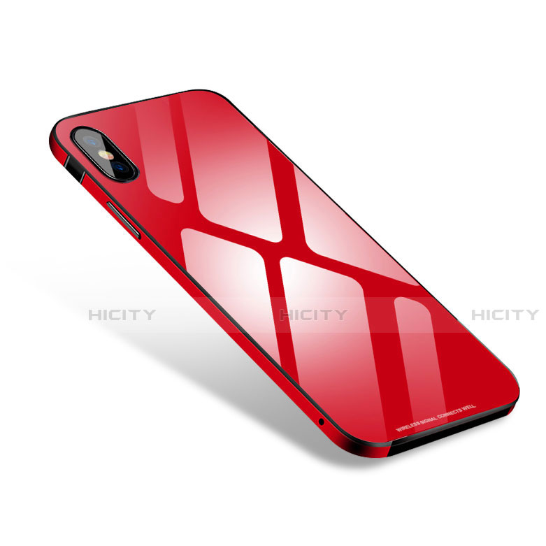 Handyhülle Hülle Luxus Aluminium Metall Rahmen Spiegel Tasche S01 für Apple iPhone X Rot Plus
