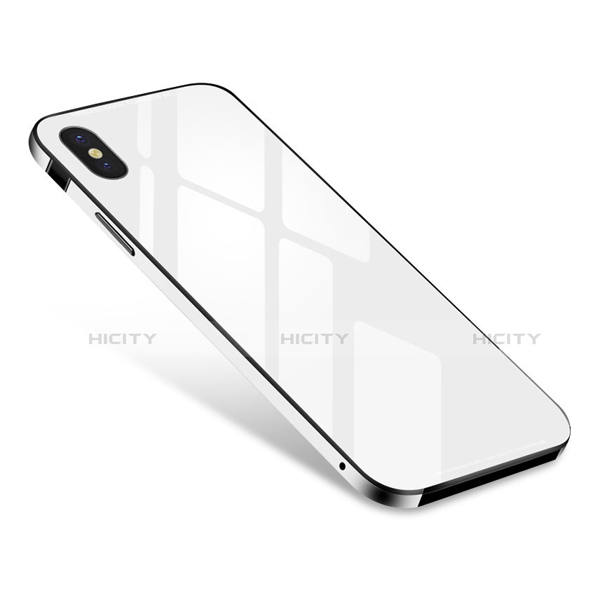 Handyhülle Hülle Luxus Aluminium Metall Rahmen Spiegel Tasche S01 für Apple iPhone X Weiß Plus