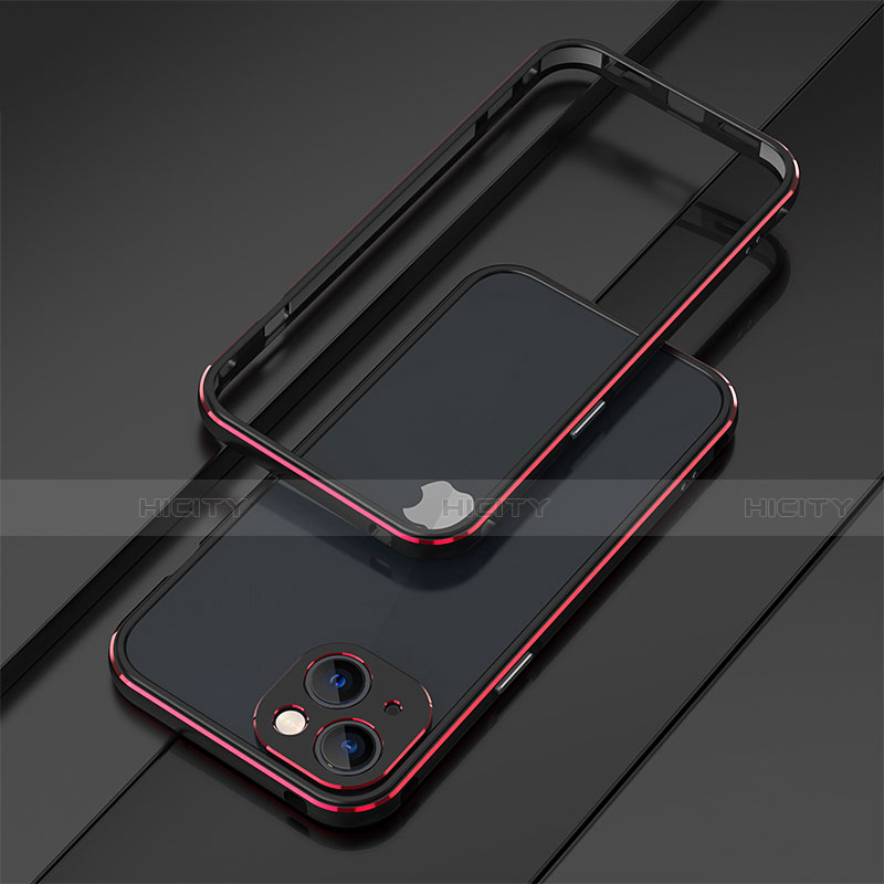 Handyhülle Hülle Luxus Aluminium Metall Rahmen Tasche A01 für Apple iPhone 13 Rot und Schwarz