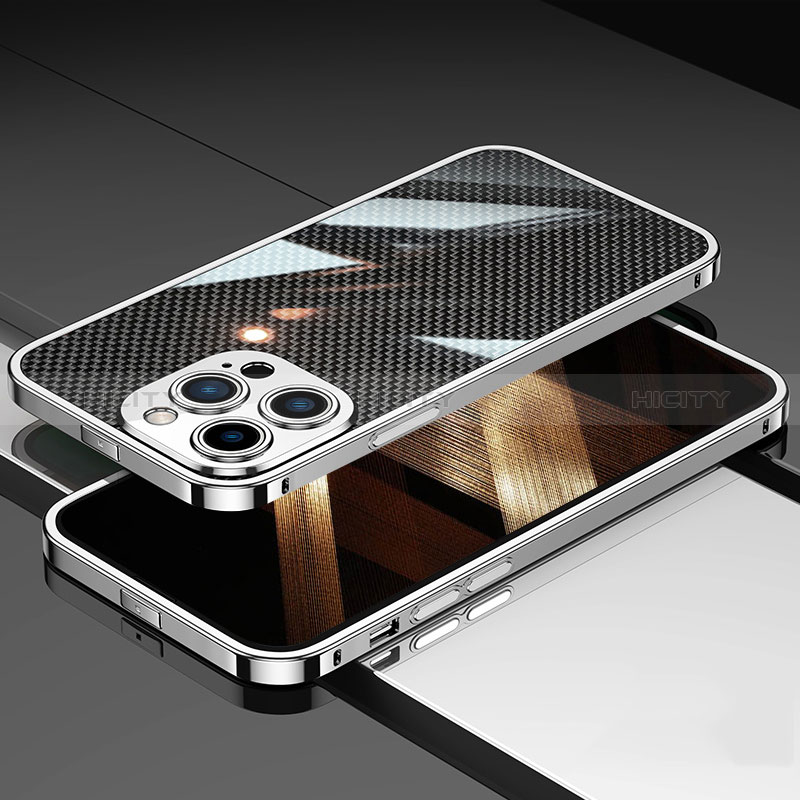 Handyhülle Hülle Luxus Aluminium Metall Rahmen Tasche A02 für Apple iPhone 14 Pro Silber