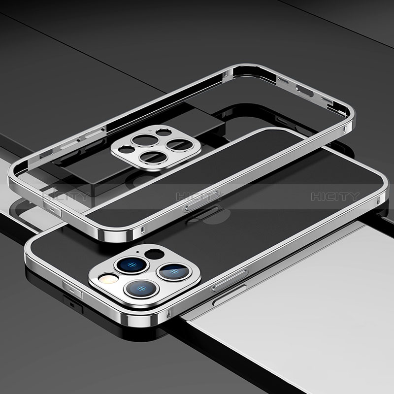 Handyhülle Hülle Luxus Aluminium Metall Rahmen Tasche A03 für Apple iPhone 14 Pro Max Silber Plus