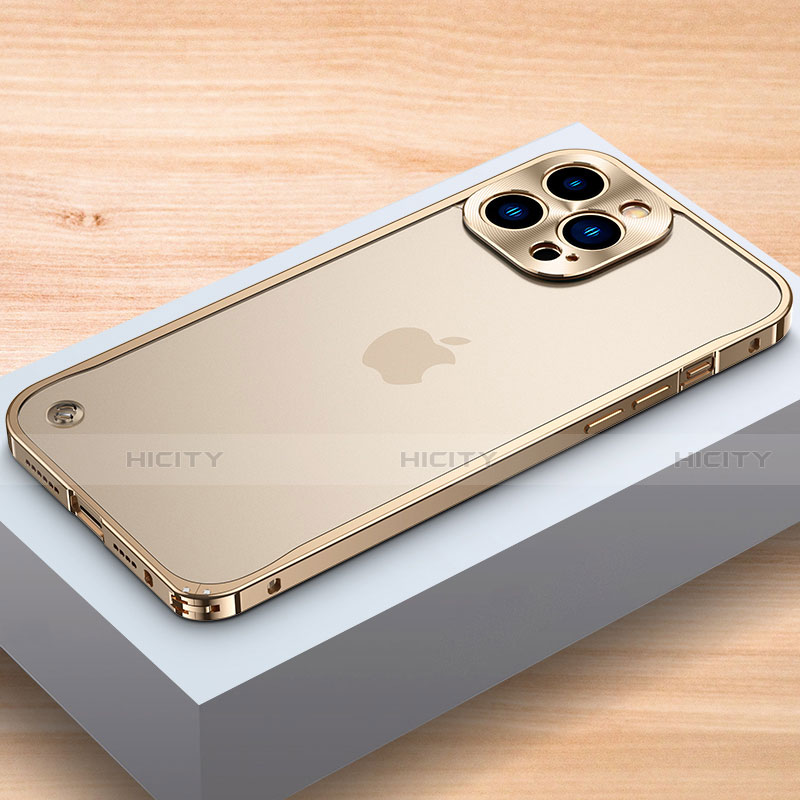 Handyhülle Hülle Luxus Aluminium Metall Rahmen Tasche A04 für Apple iPhone  14 Pro Max Gold