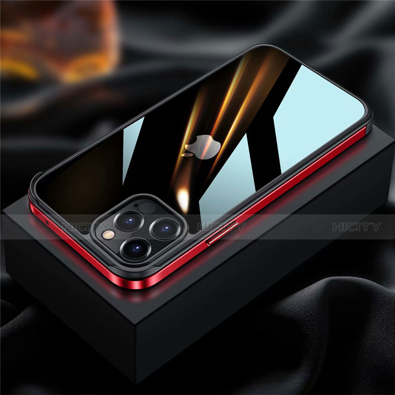 Handyhülle Hülle Luxus Aluminium Metall Rahmen Tasche für Apple iPhone 12 Pro Rot Plus