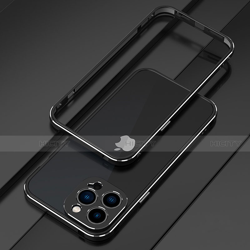 Handyhülle Hülle Luxus Aluminium Metall Rahmen Tasche für Apple iPhone 13 Pro Silber und Schwarz Plus