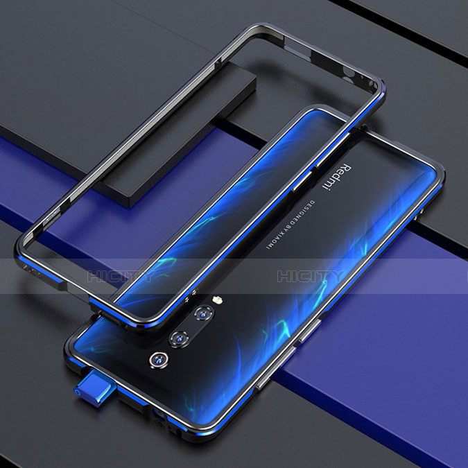 Handyhülle Hülle Luxus Aluminium Metall Rahmen Tasche für Xiaomi Mi 9T Blau und Schwarz