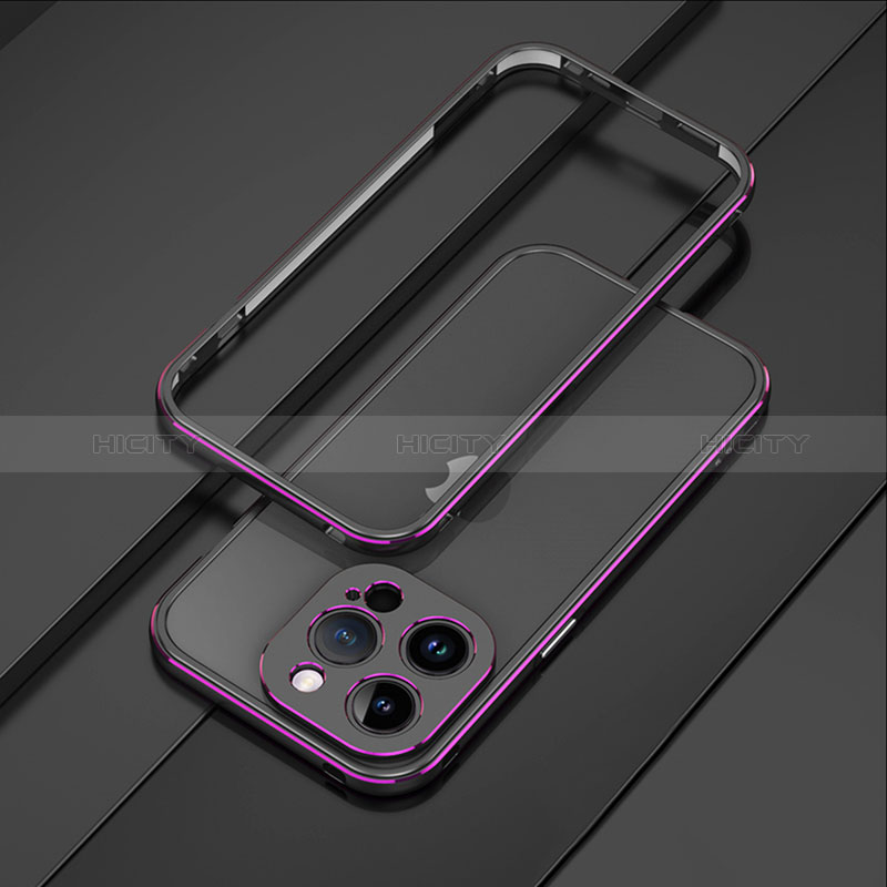 Handyhülle Hülle Luxus Aluminium Metall Rahmen Tasche JZ1 für Apple iPhone 13 Pro Violett Plus