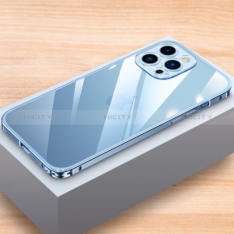 Handyhülle Hülle Luxus Aluminium Metall Rahmen Tasche LK1 für Apple iPhone 13 Pro Blau Plus