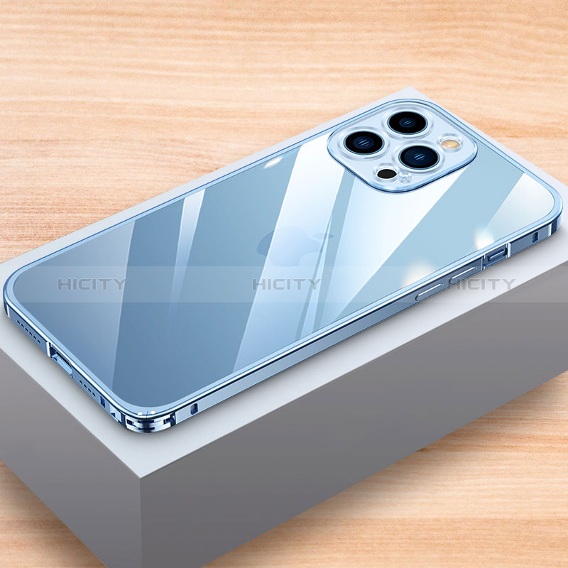 Handyhülle Hülle Luxus Aluminium Metall Rahmen Tasche LK1 für Apple iPhone 13 Pro Blau