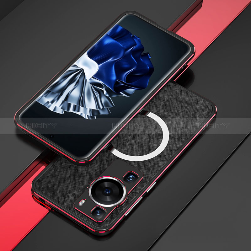 Handyhülle Hülle Luxus Aluminium Metall Rahmen Tasche mit Mag-Safe Magnetic Magnetisch für Huawei P60 Rot und Schwarz