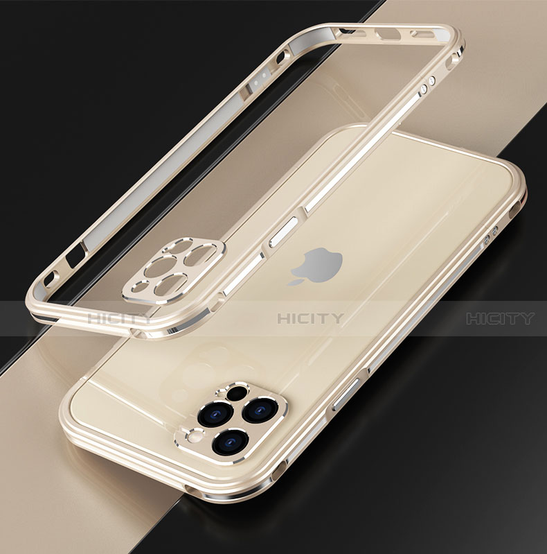 Handyhülle Hülle Luxus Aluminium Metall Rahmen Tasche N01 für Apple iPhone 12 Pro Gold Plus