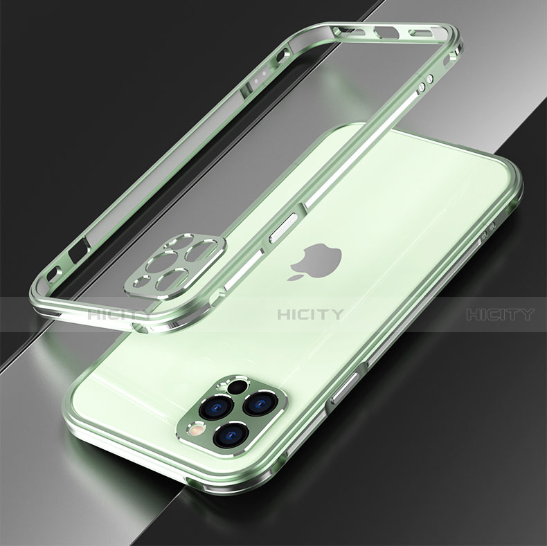 Handyhülle Hülle Luxus Aluminium Metall Rahmen Tasche N01 für Apple iPhone 12 Pro Max Minzgrün Plus