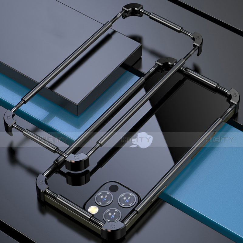 Handyhülle Hülle Luxus Aluminium Metall Rahmen Tasche N03 für Apple iPhone 12 Pro Schwarz