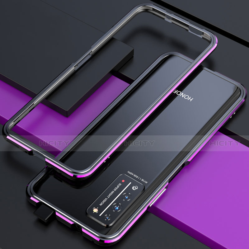 Handyhülle Hülle Luxus Aluminium Metall Rahmen Tasche T01 für Huawei Honor X10 5G Violett und Schwarz Plus