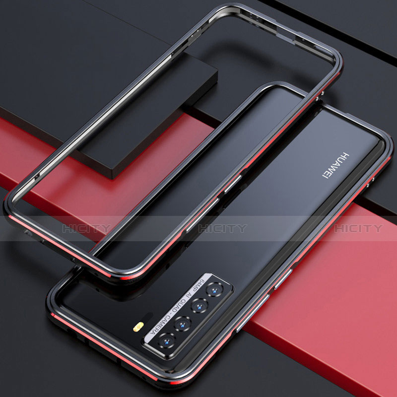 Handyhülle Hülle Luxus Aluminium Metall Rahmen Tasche T01 für Huawei P40 Lite 5G Rot und Schwarz