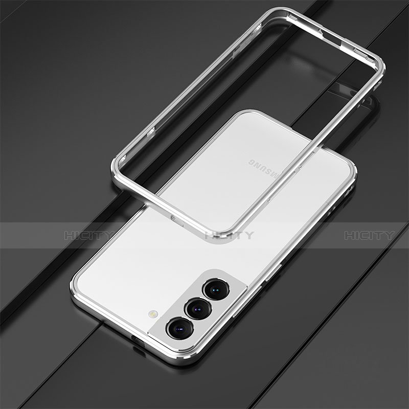 Handyhülle Hülle Luxus Aluminium Metall Rahmen Tasche T01 für Samsung Galaxy S21 5G Silber