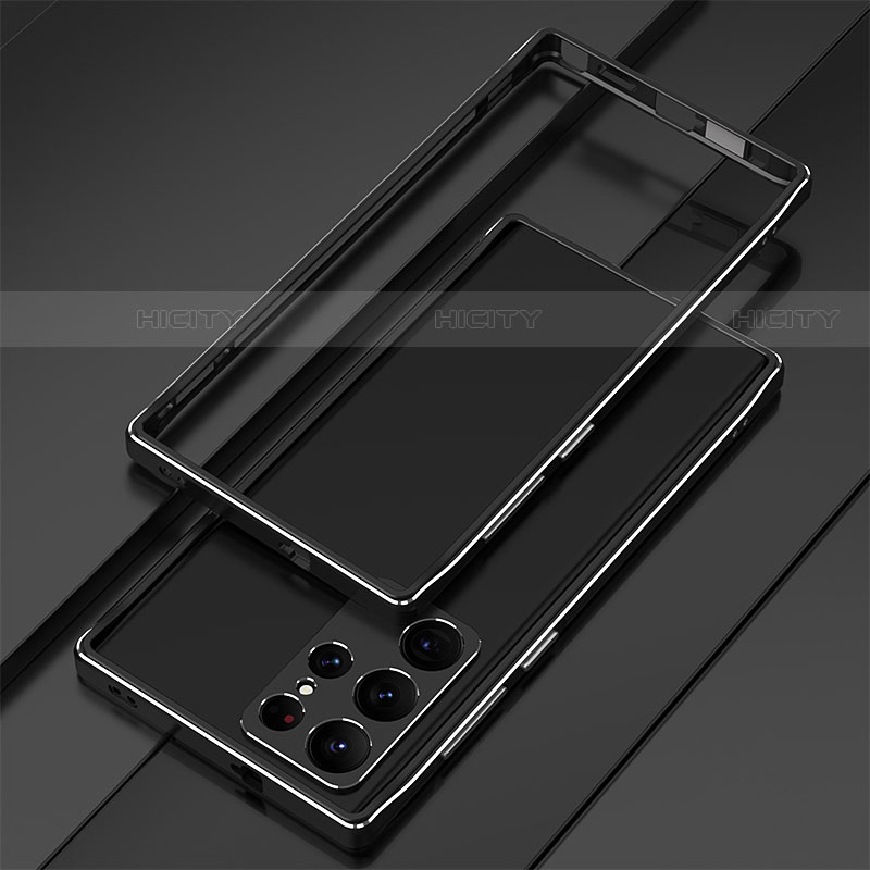 Handyhülle Hülle Luxus Aluminium Metall Rahmen Tasche T01 für Samsung Galaxy S21 Ultra 5G Schwarz