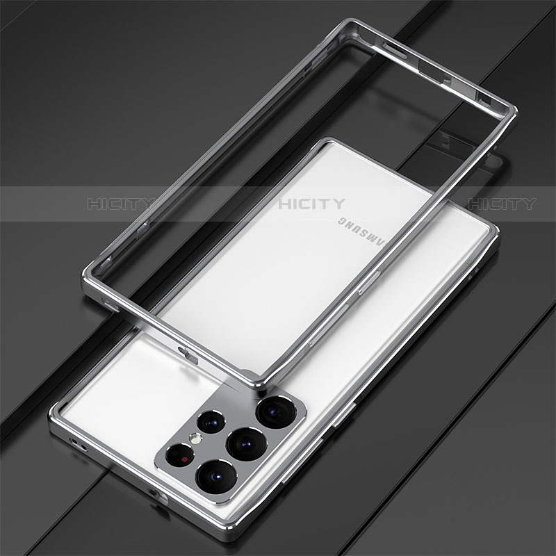 Handyhülle Hülle Luxus Aluminium Metall Rahmen Tasche T01 für Samsung Galaxy S21 Ultra 5G Silber
