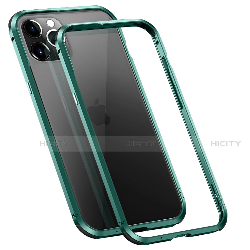 Handyhülle Hülle Luxus Aluminium Metall Rahmen Tasche T02 für Apple iPhone 12 Pro Grün Plus