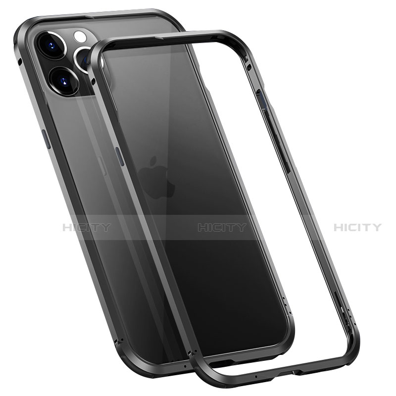 Handyhülle Hülle Luxus Aluminium Metall Rahmen Tasche T02 für Apple iPhone 12 Pro Schwarz Plus
