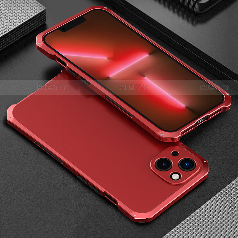 Handyhülle Hülle Luxus Aluminium Metall Tasche 360 Grad Ganzkörper für Apple iPhone 13 Mini Rot