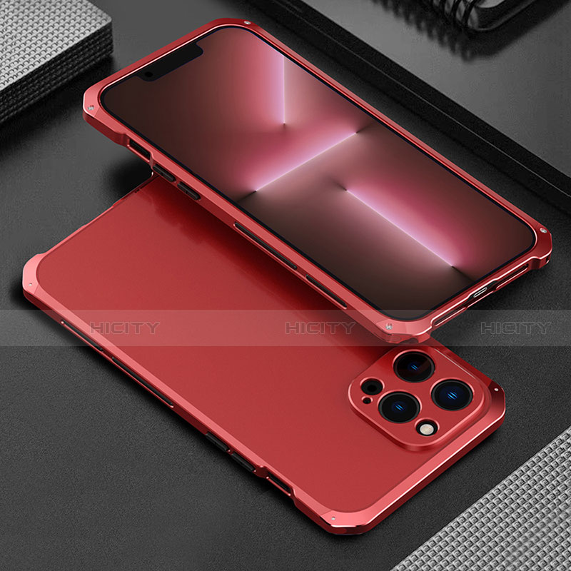 Handyhülle Hülle Luxus Aluminium Metall Tasche 360 Grad Ganzkörper für Apple iPhone 13 Pro Rot Plus