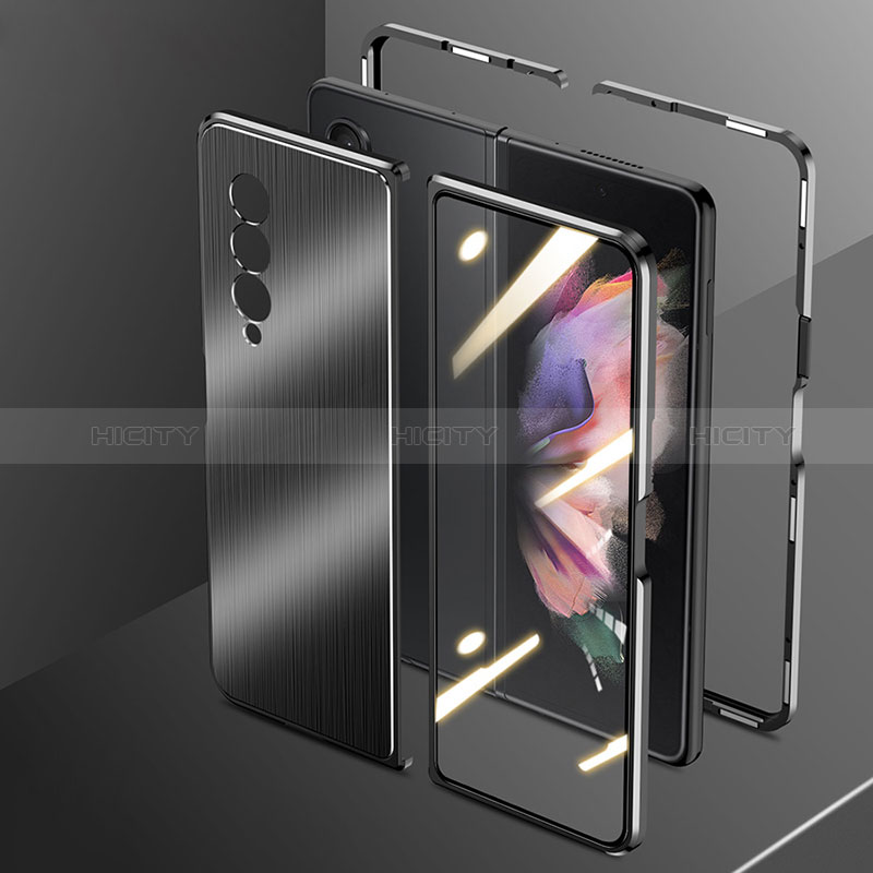 Handyhülle Hülle Luxus Aluminium Metall Tasche 360 Grad Ganzkörper für Samsung Galaxy Z Fold3 5G Schwarz Plus