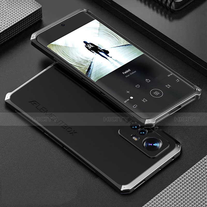 Handyhülle Hülle Luxus Aluminium Metall Tasche 360 Grad Ganzkörper für Xiaomi Mi 12 5G Silber und Schwarz