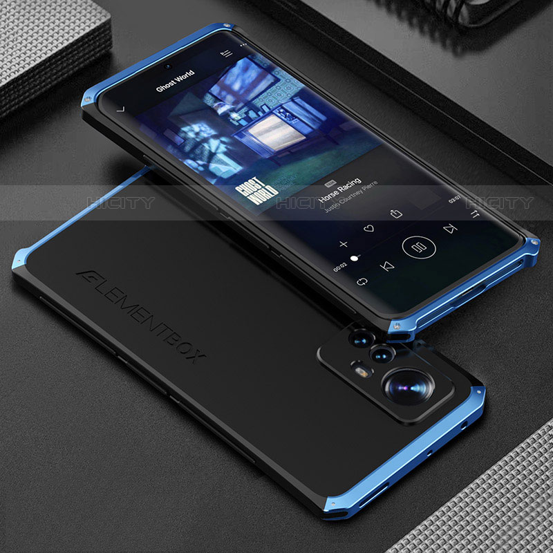 Handyhülle Hülle Luxus Aluminium Metall Tasche 360 Grad Ganzkörper für Xiaomi Mi 12 Pro 5G Blau und Schwarz