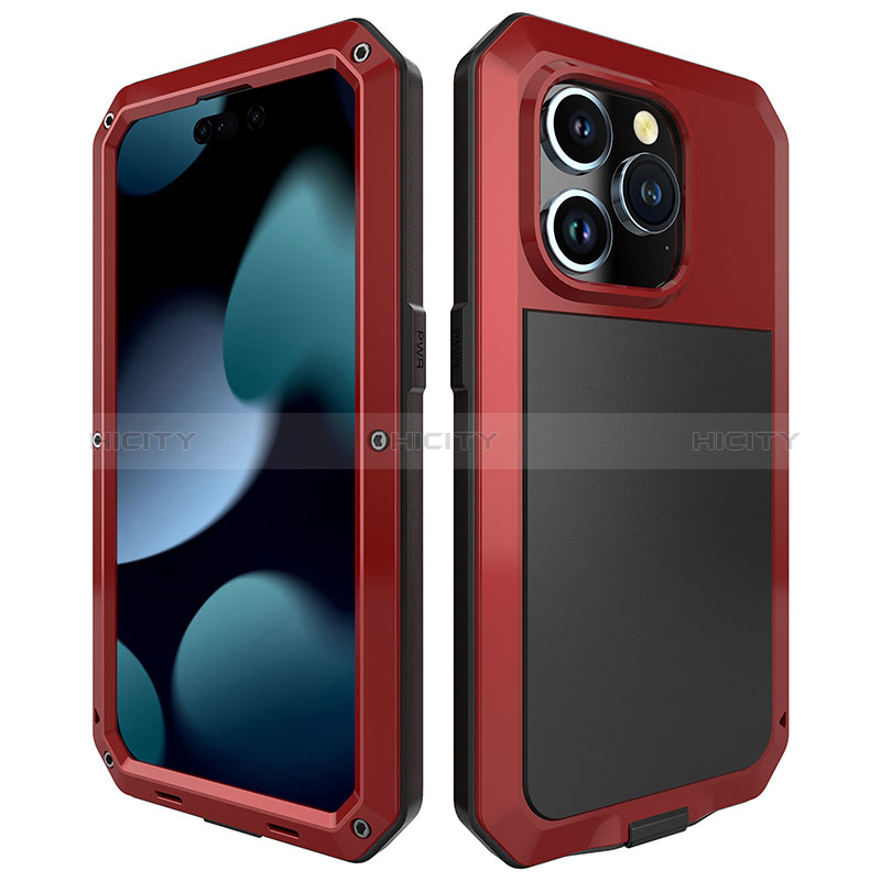 Handyhülle Hülle Luxus Aluminium Metall Tasche 360 Grad Ganzkörper HJ1 für Apple iPhone 13 Pro Rot Plus