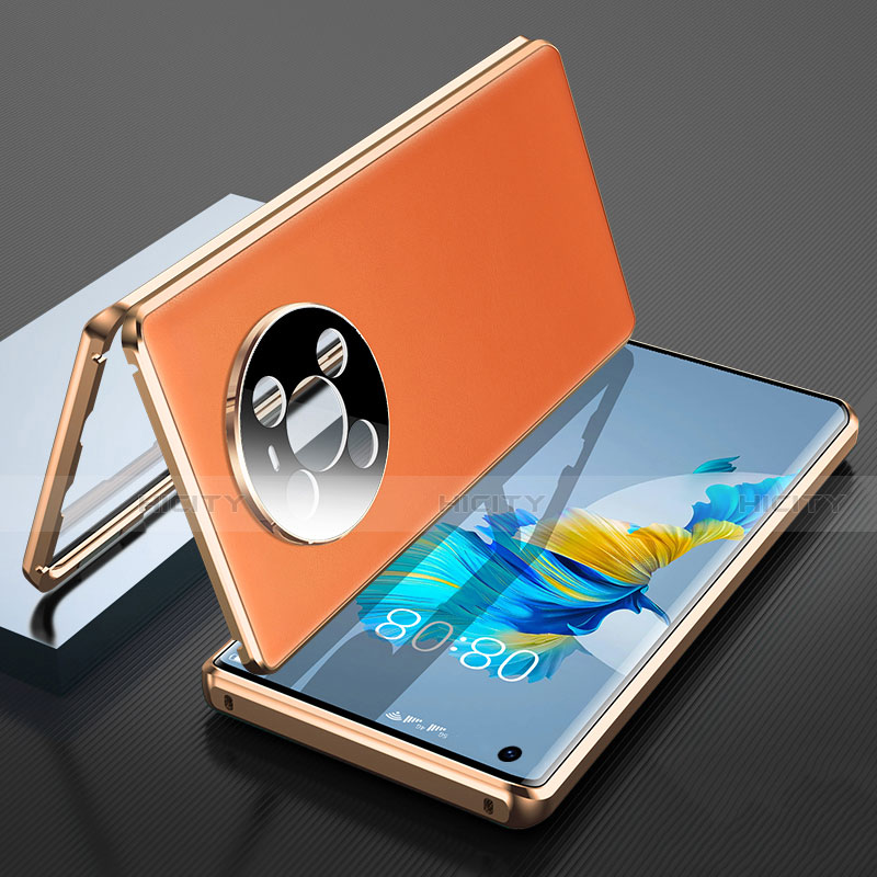 Handyhülle Hülle Luxus Aluminium Metall Tasche 360 Grad Ganzkörper K01 für Huawei Mate 40E 5G Orange