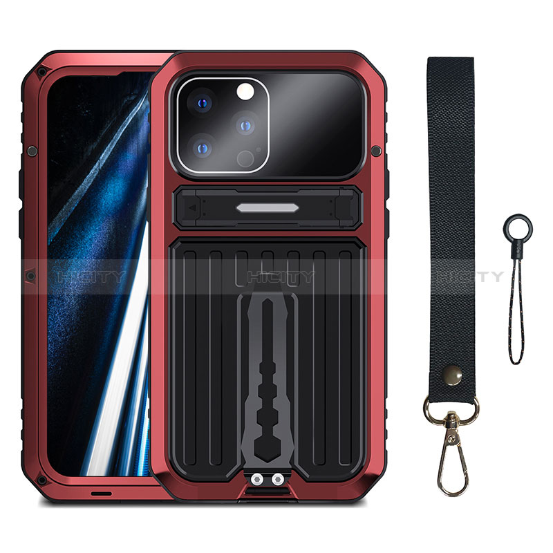 Handyhülle Hülle Luxus Aluminium Metall Tasche 360 Grad Ganzkörper LK2 für Apple iPhone 14 Pro Max Rot