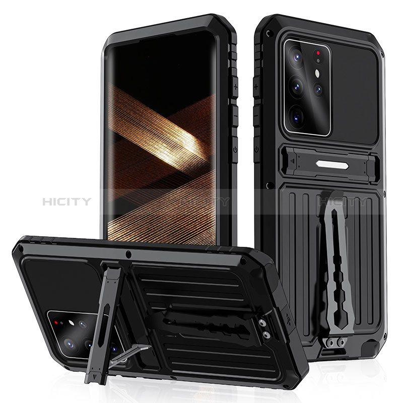 Handyhülle Hülle Luxus Aluminium Metall Tasche 360 Grad Ganzkörper LK2 für Samsung Galaxy S23 Ultra 5G Schwarz Plus