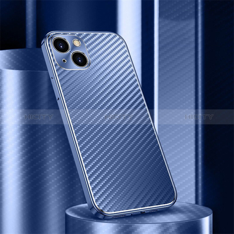 Handyhülle Hülle Luxus Aluminium Metall Tasche 360 Grad Ganzkörper M01 für Apple iPhone 15 Blau Plus