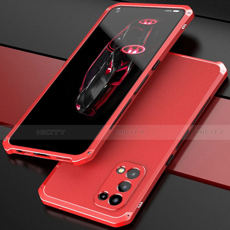 Handyhülle Hülle Luxus Aluminium Metall Tasche 360 Grad Ganzkörper M01 für Oppo Find X3 Lite 5G Rot