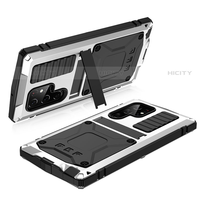 Handyhülle Hülle Luxus Aluminium Metall Tasche 360 Grad Ganzkörper M04 für Samsung Galaxy S22 Ultra 5G groß