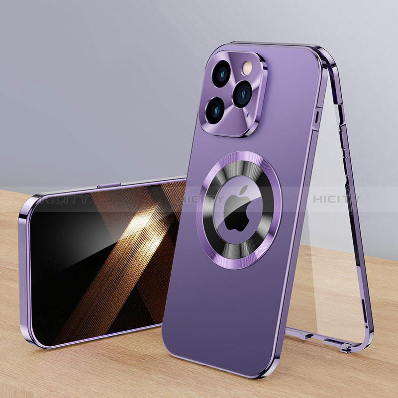 Handyhülle Hülle Luxus Aluminium Metall Tasche 360 Grad Ganzkörper mit Mag-Safe Magnetic Magnetisch P01 für Apple iPhone 15 Pro