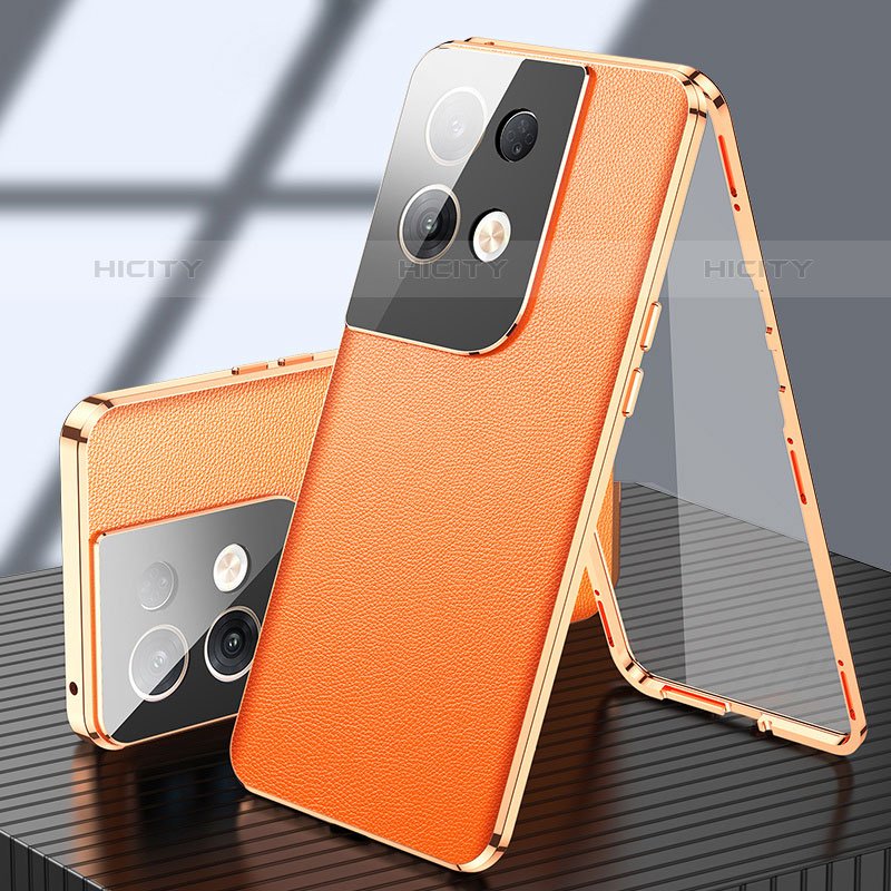 Handyhülle Hülle Luxus Aluminium Metall Tasche 360 Grad Ganzkörper P02 für Oppo Reno8 5G Orange