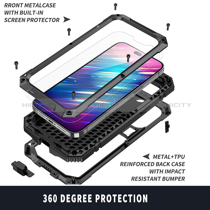 Handyhülle Hülle Luxus Aluminium Metall Tasche 360 Grad Ganzkörper RJ2 für Apple iPhone 14 Pro Max