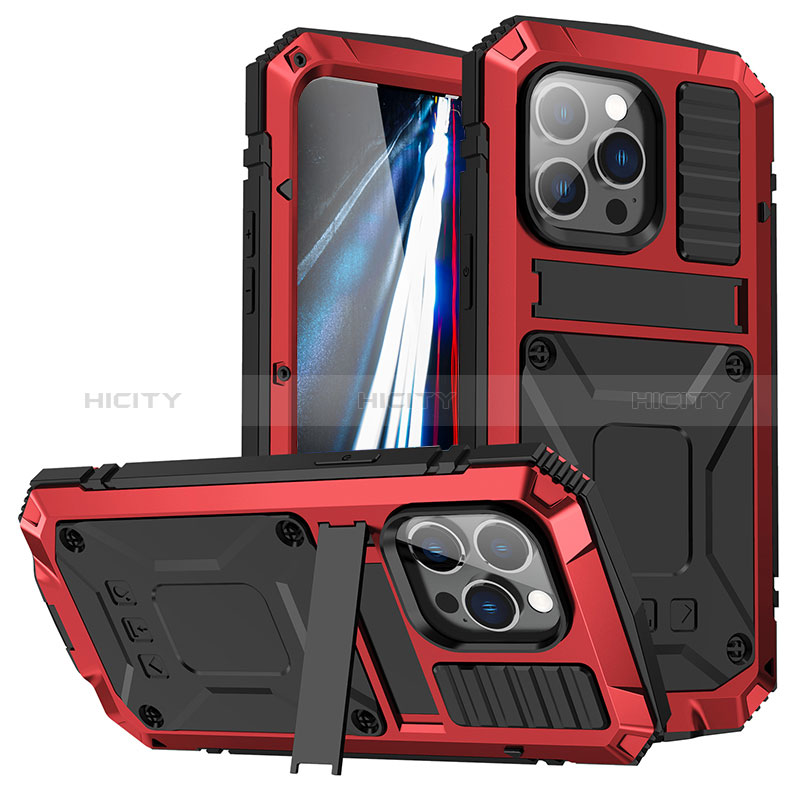 Handyhülle Hülle Luxus Aluminium Metall Tasche 360 Grad Ganzkörper RJ2 für Apple iPhone 14 Pro Max Rot