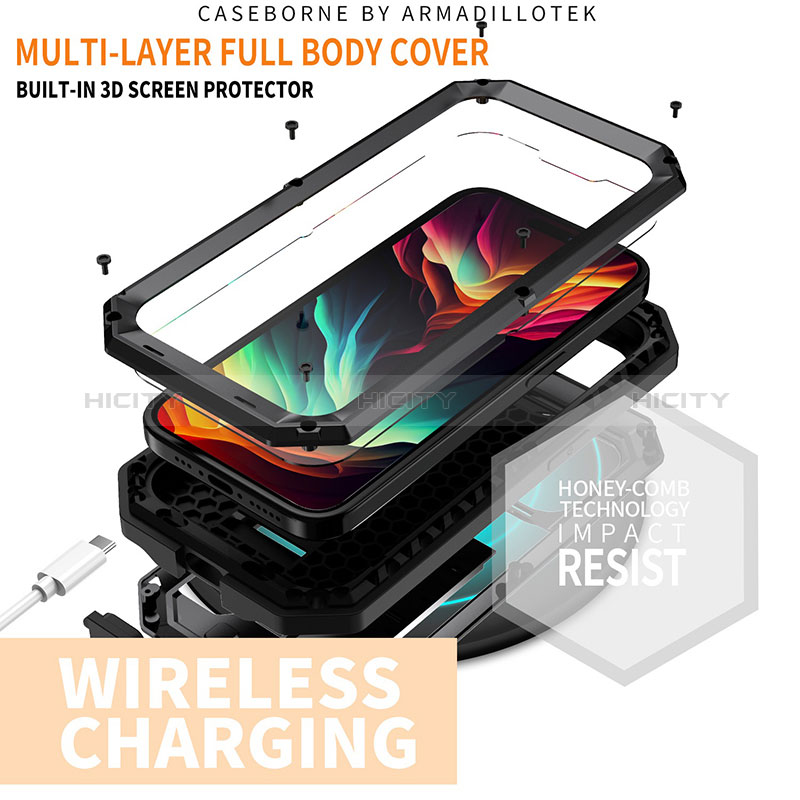 Handyhülle Hülle Luxus Aluminium Metall Tasche 360 Grad Ganzkörper RJ3 für Apple iPhone 13 Pro Max