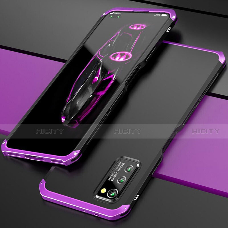 Handyhülle Hülle Luxus Aluminium Metall Tasche für Huawei Honor V30 Pro 5G Violett und Schwarz Plus