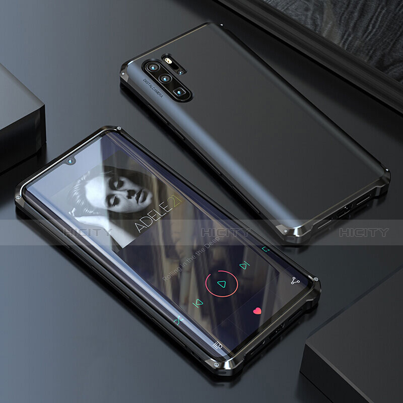 Handyhülle Hülle Luxus Aluminium Metall Tasche für Huawei P30 Pro Schwarz Plus