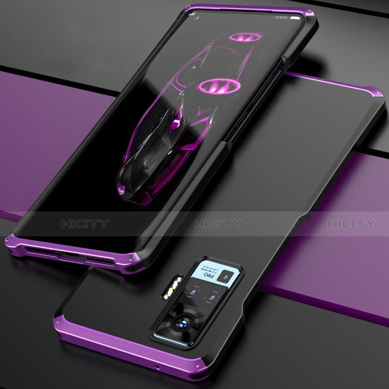 Handyhülle Hülle Luxus Aluminium Metall Tasche für Vivo X50 Pro 5G Violett Plus