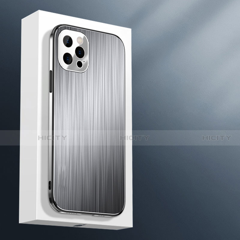 Handyhülle Hülle Luxus Aluminium Metall Tasche M01 für Apple iPhone 13 Pro Silber Plus