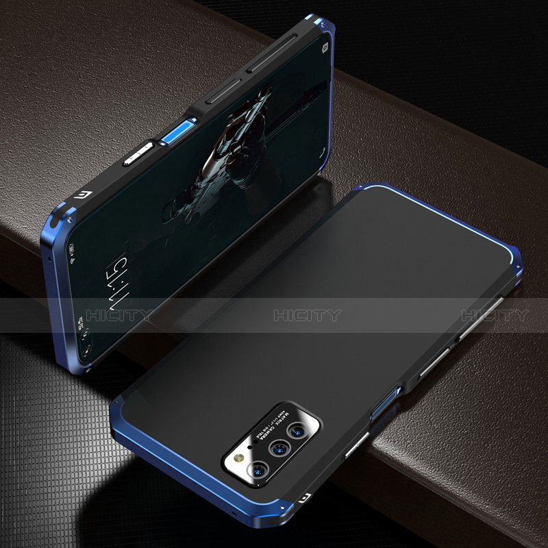 Handyhülle Hülle Luxus Aluminium Metall Tasche M01 für Huawei Honor V30 Pro 5G Blau und Schwarz Plus