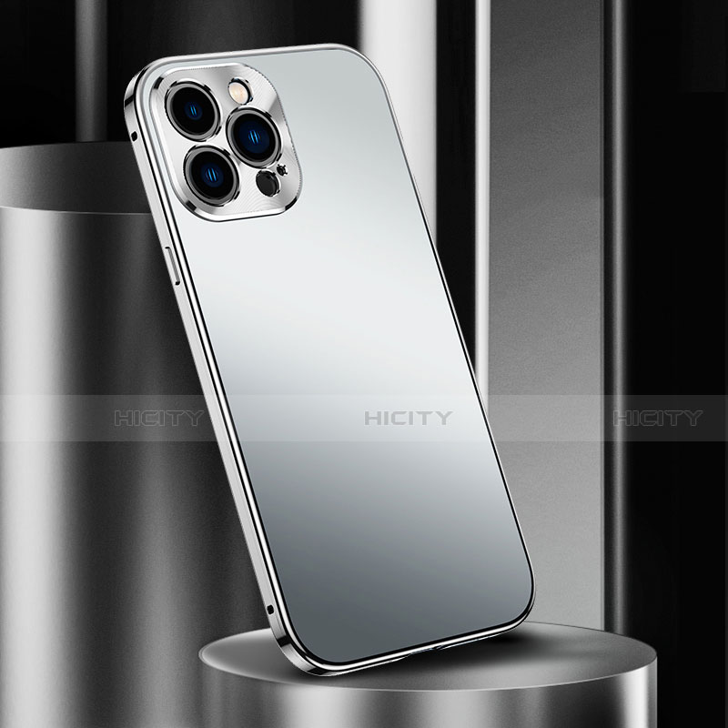 Handyhülle Hülle Luxus Aluminium Metall Tasche M03 für Apple iPhone 13 Pro Max Silber