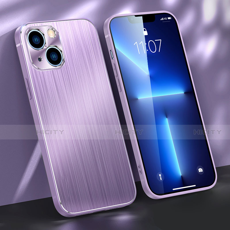 Handyhülle Hülle Luxus Aluminium Metall Tasche M03 für Apple iPhone 14 Violett Plus