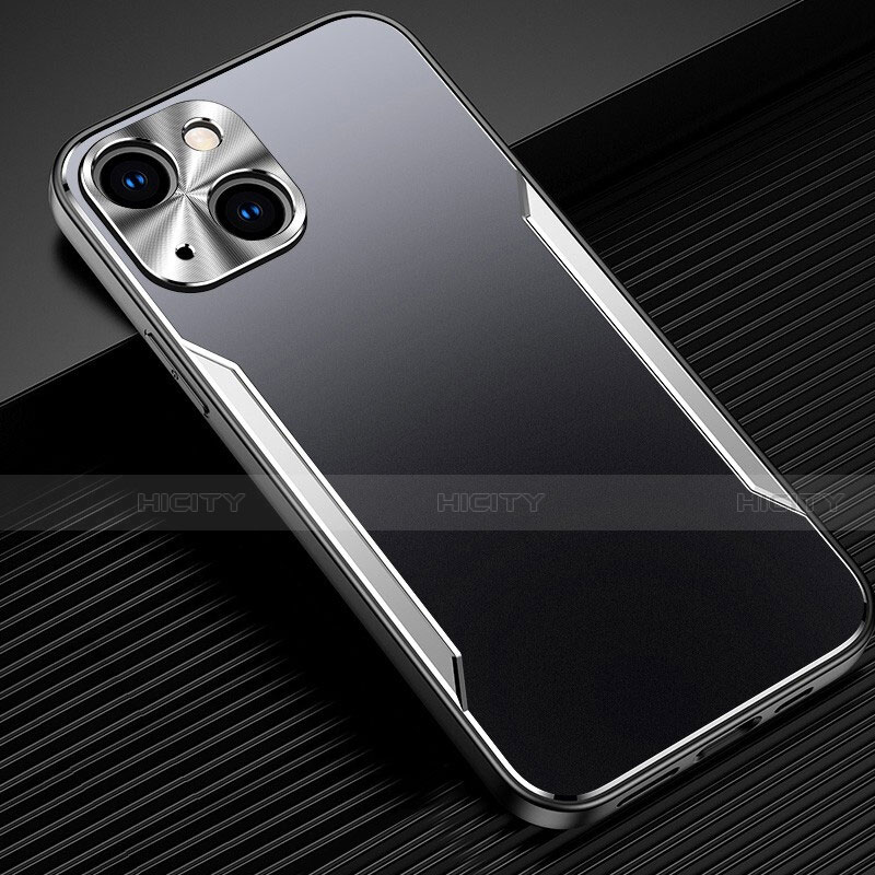 Handyhülle Hülle Luxus Aluminium Metall Tasche M05 für Apple iPhone 14 Silber Plus