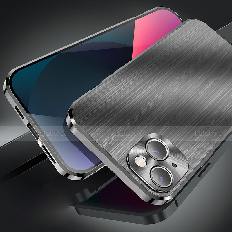 Handyhülle Hülle Luxus Aluminium Metall Tasche M06 für Apple iPhone 14 Schwarz