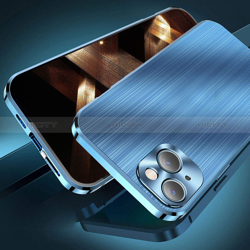 Handyhülle Hülle Luxus Aluminium Metall Tasche M06 für Apple iPhone 15 Blau Plus